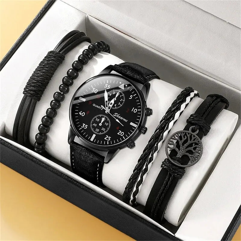 Coffret Montre & Bracelets Homme – Édition Luxe Cuir Marron