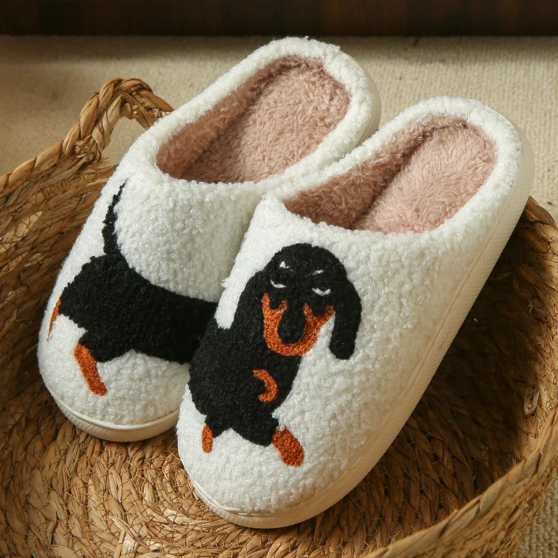 Chaussons Doux d’Hiver – Motif Chien Teckel | Ultra Chauds & Confortables