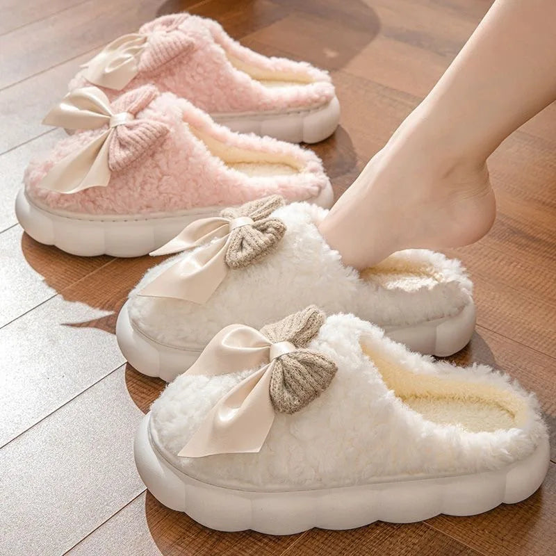 Chaussons Doudou Femme – Ultra Doux & Antidérapants – Nœud Élégant – Confort Hiver