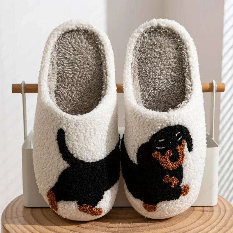 Chaussons Doux d’Hiver – Motif Chien Teckel | Ultra Chauds & Confortables