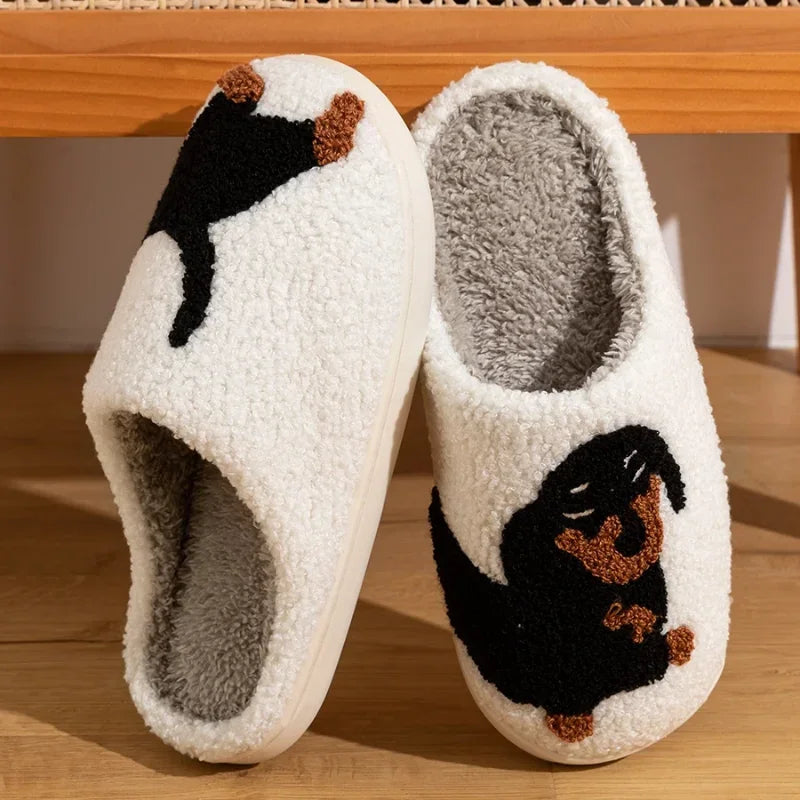 Chaussons Doux d’Hiver – Motif Chien Teckel | Ultra Chauds & Confortables
